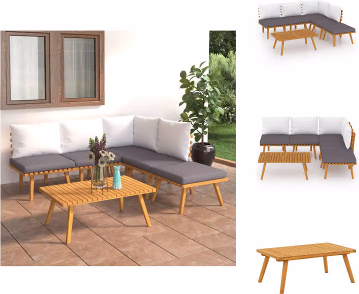 vidaXL Set di 6 pezzi da giardino con cuscini in legno massiccio di acacia - Set di mobili da giardino