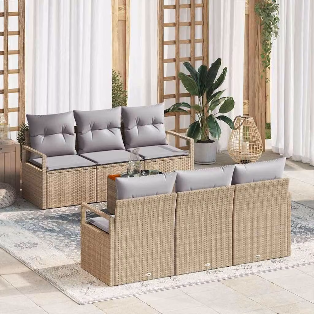 Maison Exclusive - Set Divano da Giardino con cuscino 7 pcs Beige polyrattan