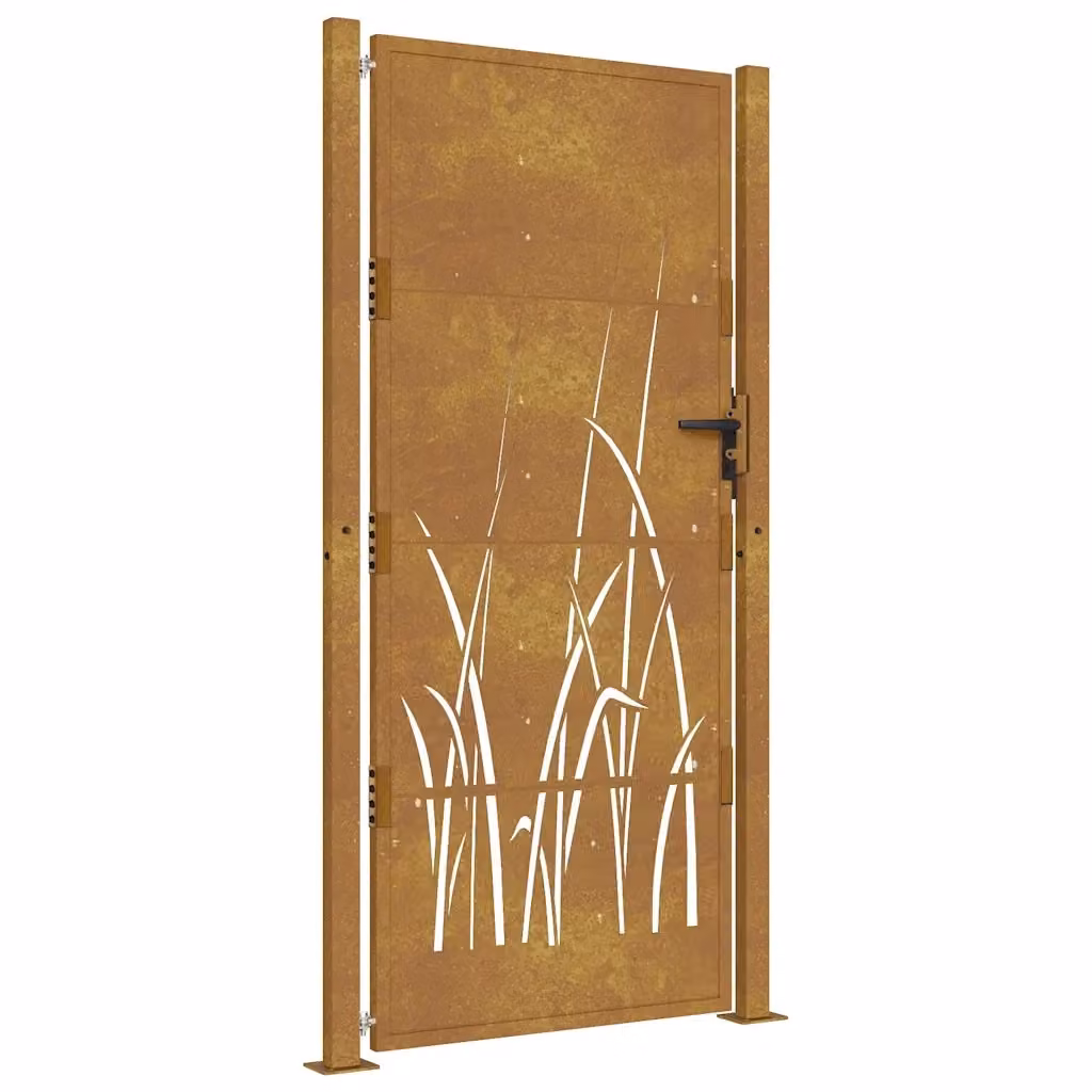 Cancello singolo da giardino vidaXL in acciaio color marrone con design erba L: 105 cm, H: 175 cm – 2