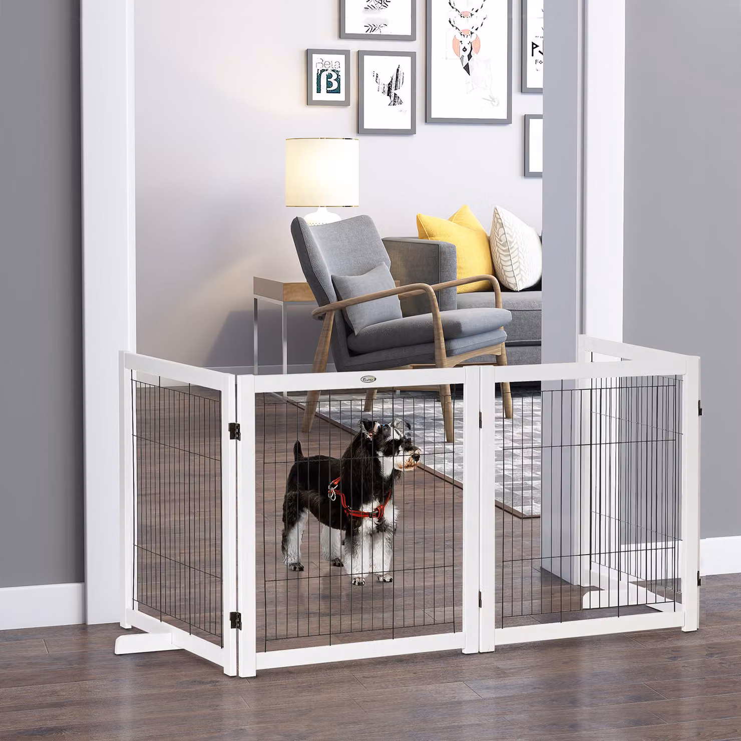 PawHut Cancelletto per Cani e Animali a 4 Pannelli con Piedini, Recinzione Autoportante in Metallo Bianco, L: 305 cm, H: 82 cm – 2