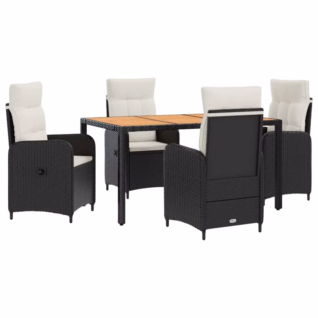 Set da pranzo per esterni vidaXL in rattan e legno con tavolo rettangolare e 4 sedie, Nero e Bianco – 2