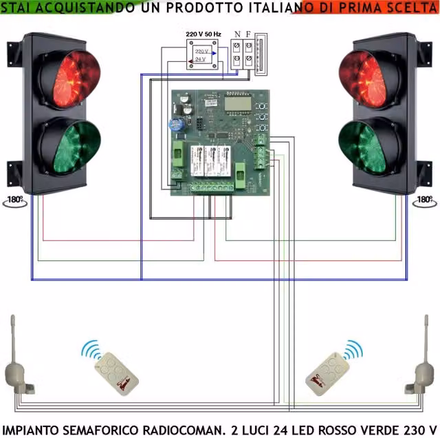 Impianto Semaforico Securvera Orientabile 180 per Parcheggio con 24 Led Rossi e 24 Led Verdi, Lente Ø 124 mm, Alimentazione 230 V, IP65, con Prenotazione Ingresso tramite Radiocomando, Colore Nero – 1