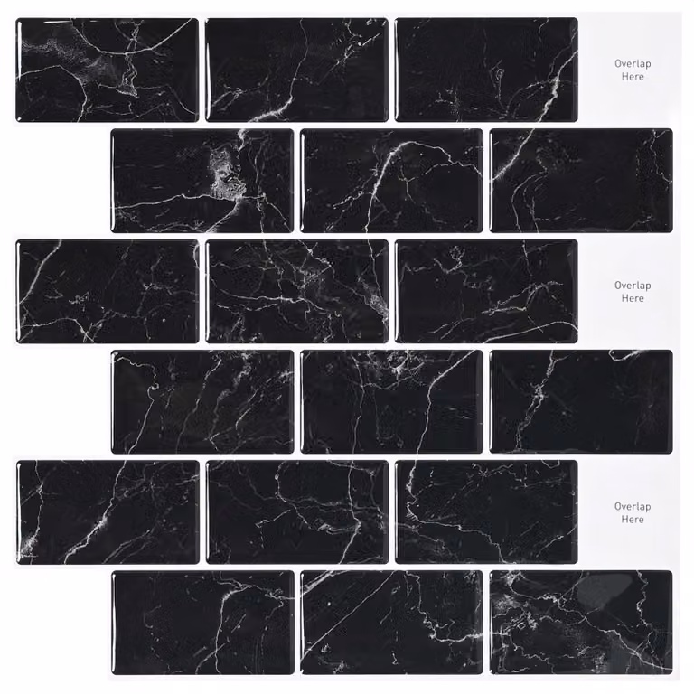 Set di 10 piastrelle subway vidaXL effetto marmo nero per pareti di bagno e cucina, L 30 x P 30 cm
