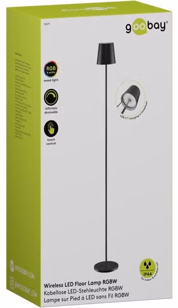 Lampada da terra LED senza fili, dimensioni XL, 122 cm, RGBW, colore nero