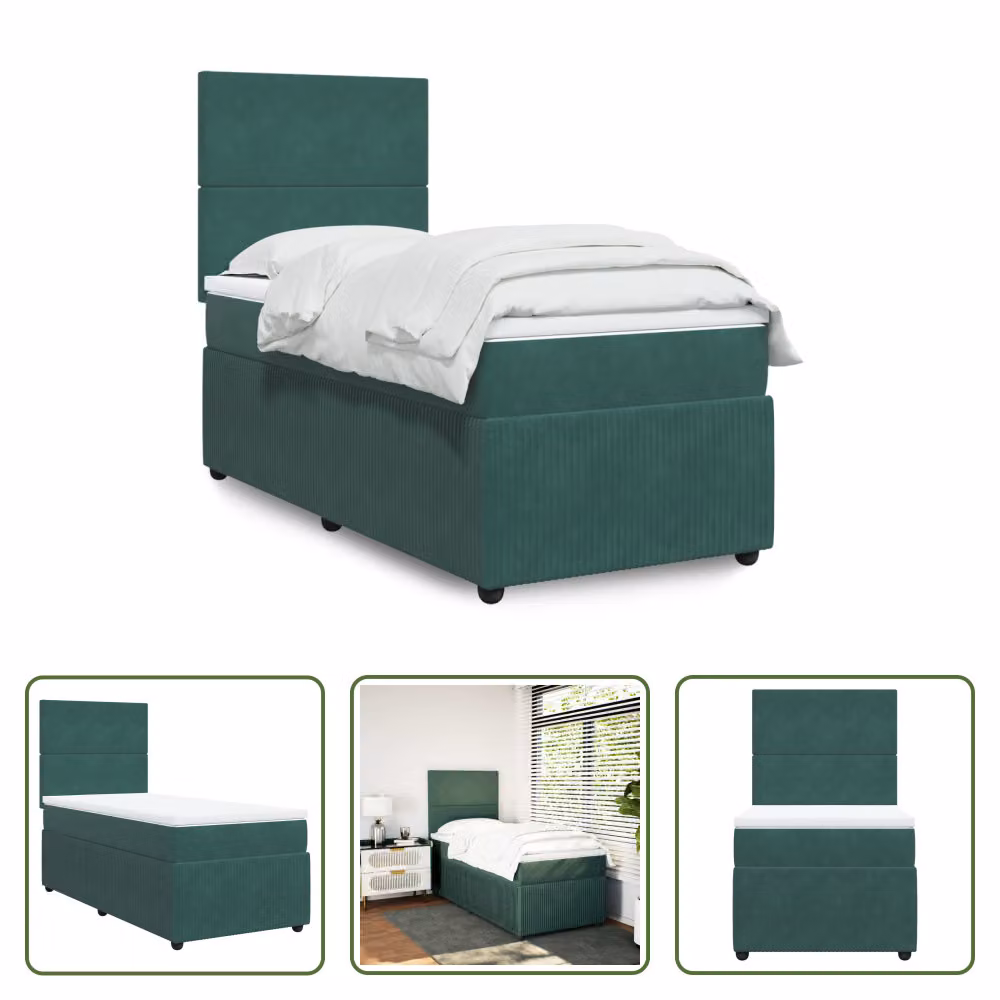 The Living Store Letto a molle con materasso verde scuro 80x200 cm in velluto