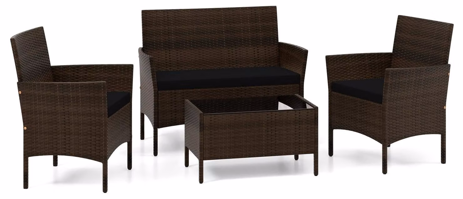 Set di mobili da esterno in rattan composto da 4 pezzi con cuscini