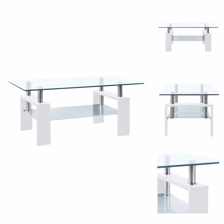 vidaXL Tavolino bianco trasparente 95x55x40 cm in vetro temperato - Tavolini da caffè