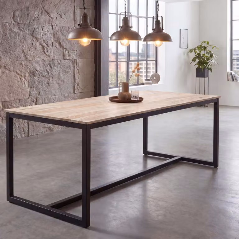 FineBuy tavolo da pranzo in legno massiccio di acacia tavolo da pranzo in metallo tavolo da cucina in stile loft con gambe in metallo tavolo in legno tavolo da pranzo industriale sala da pranzo rettangolare