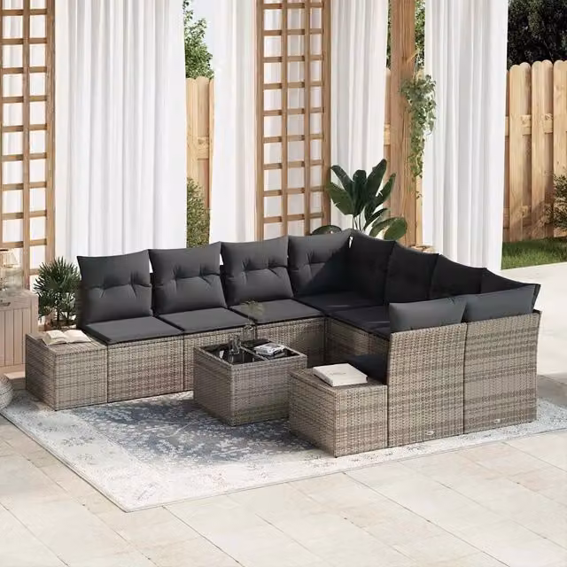 Set Divano da Giardino 9 pz Grigio polyrattan 3346999