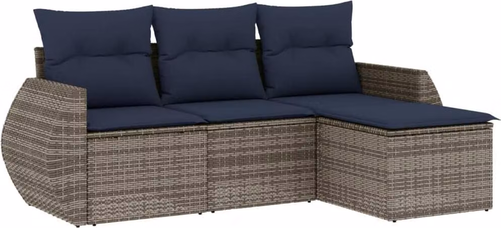 Set Divani da Giardino 4 pz con Cuscini Grigio in Polyrattan