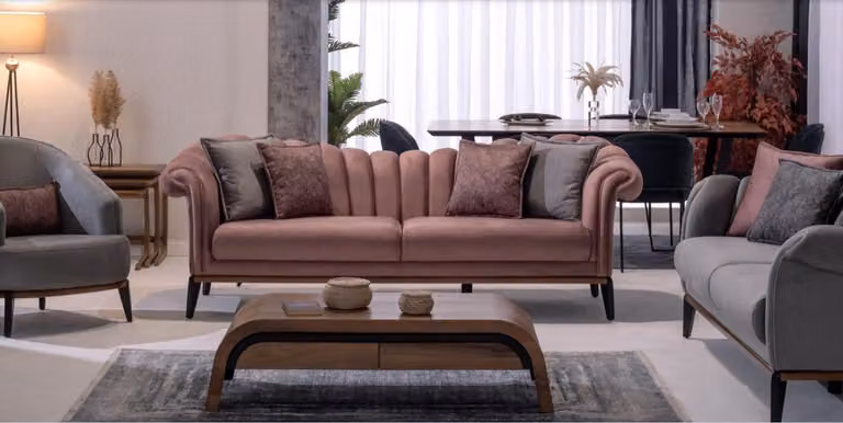 Italienischer Stil 2 Sitzer Wohnzimmer Couch Sofa Polster Sitz Textil Rosa
