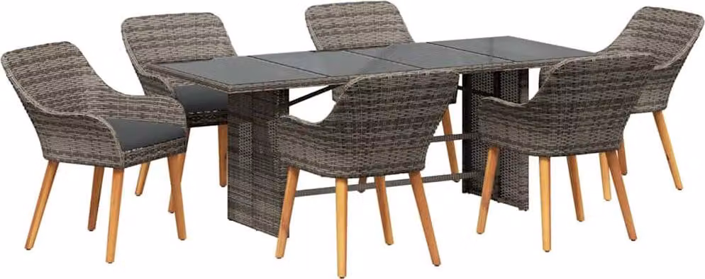 Set da Pranzo per Giardino con cuscino 7 pcs Grigio polyrattan