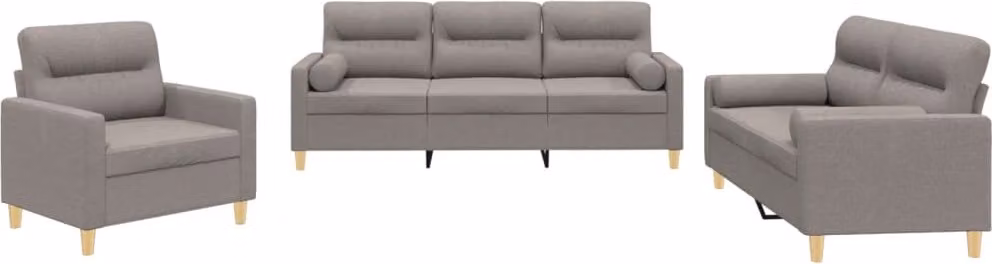 Set Divani 3 pz con Cuscini Tortora in Tessuto
