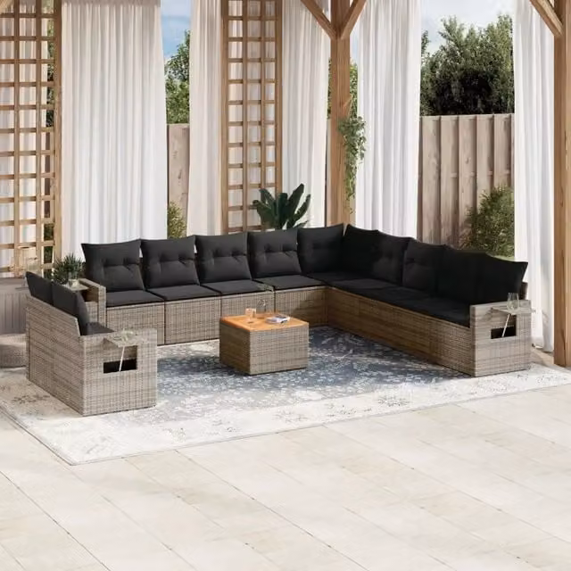 Set di Divani da Giardino vidaXL in Polyrattan Grigio con Cuscini e Tavolino da Esterno
