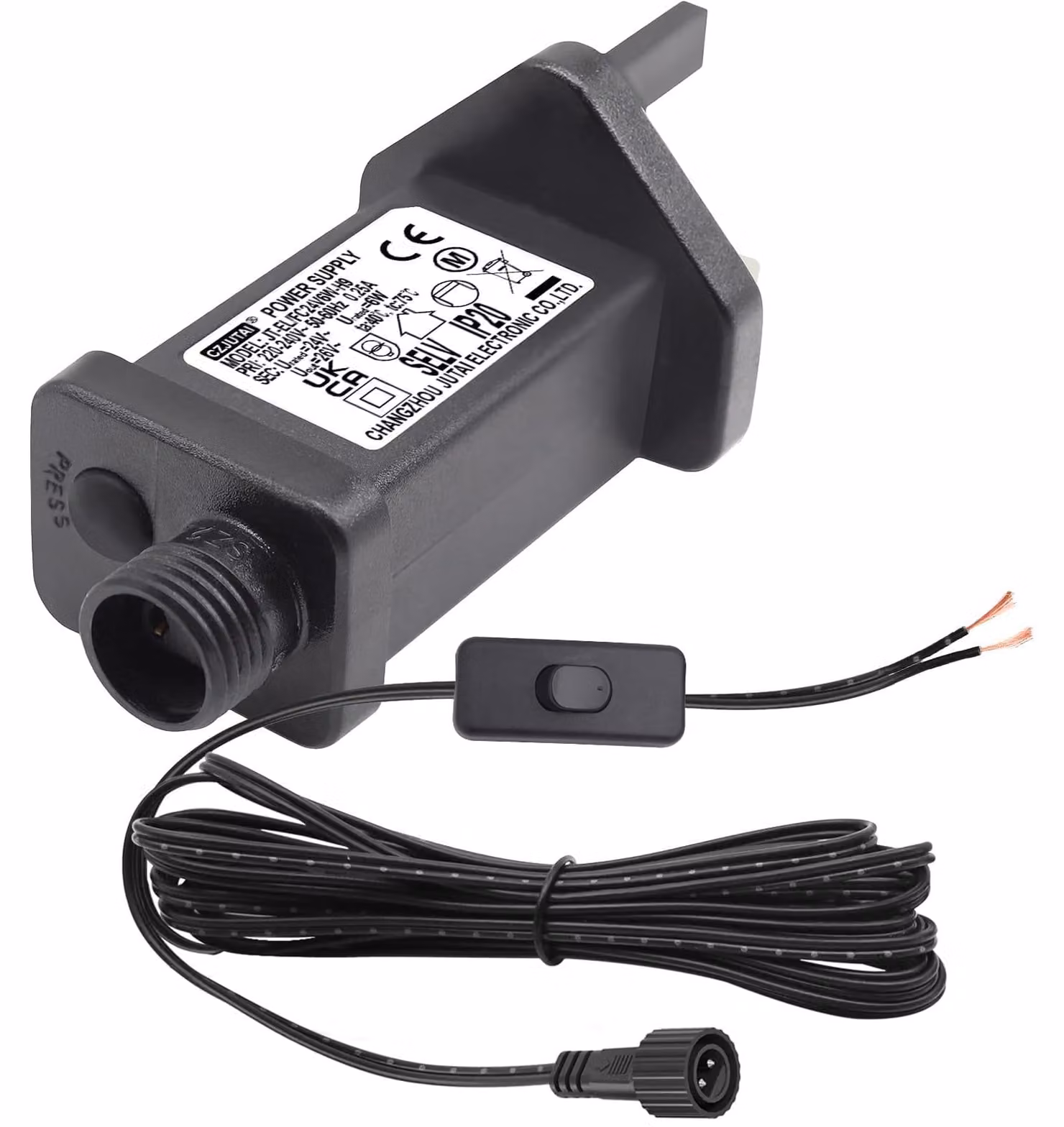 Alimentatore per catena luminosa, 24V 6W, cavo da 3 metri, con interruttore