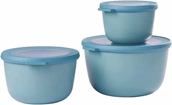 Set di 3 contenitori rotondi Mepal Nordic Green con coperchio ermetico, adatti per frigorifero, freezer e microonde, volumi: 500 ml, 1000 ml e 2000 ml