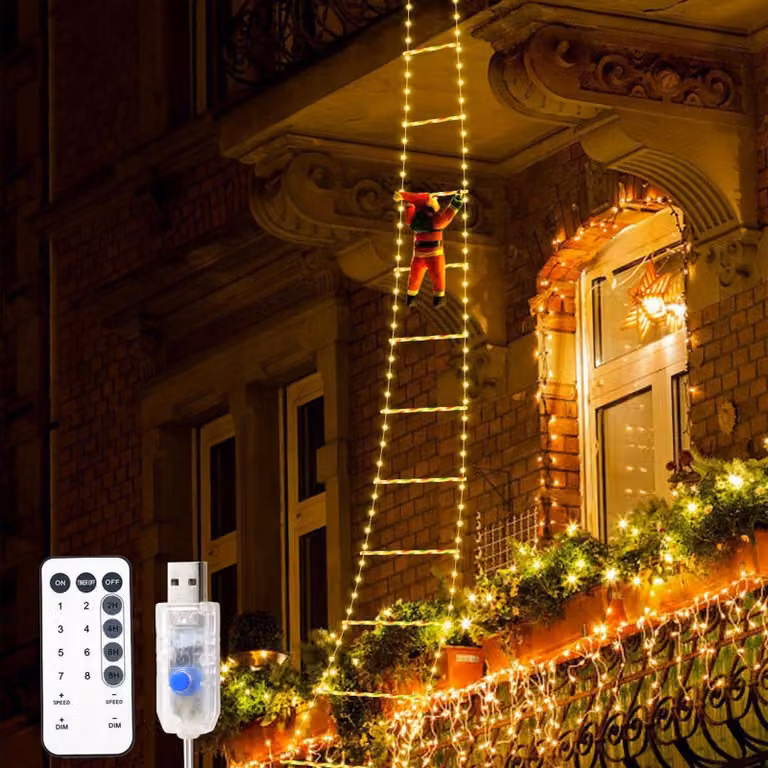 Catena luminosa a LED a forma di Babbo Natale, lunghezza 3 metri, luce bianco caldo, 338 LED
