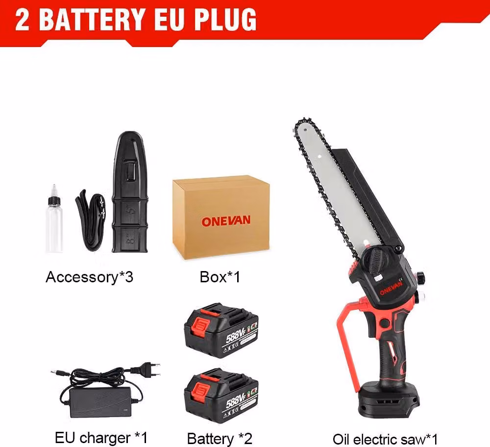 Motosega a batteria - Sega per rami brushless con barra da 20 cm - Sistema a batteria da 18 V - Set con 2 batterie - Velocità della catena 10 m/s - Spina UE - Braun