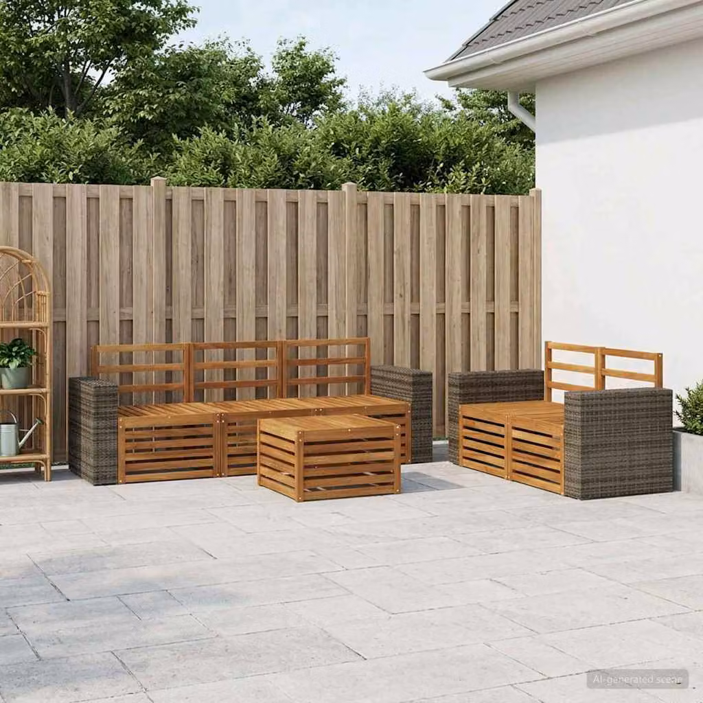 Set di divani da esterno vidaXL a forma di L composto da 6 pezzi in legno di acacia massello marrone con cuscini inclusi