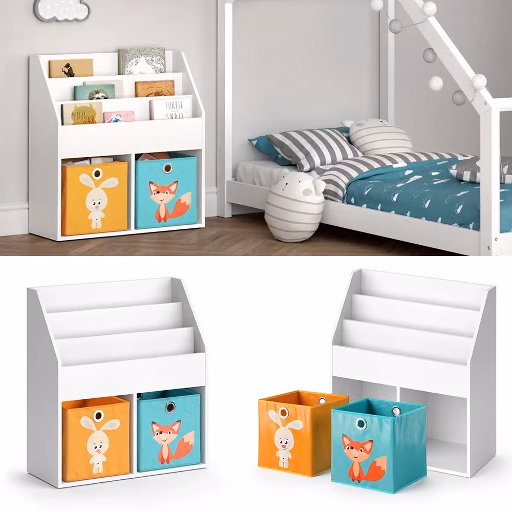 Libreria per bambini Luigi Vicco Bianco con 2 scatole pieghevoli L: 72 cm, H: 79 cm, P: 30,7 cm – 2