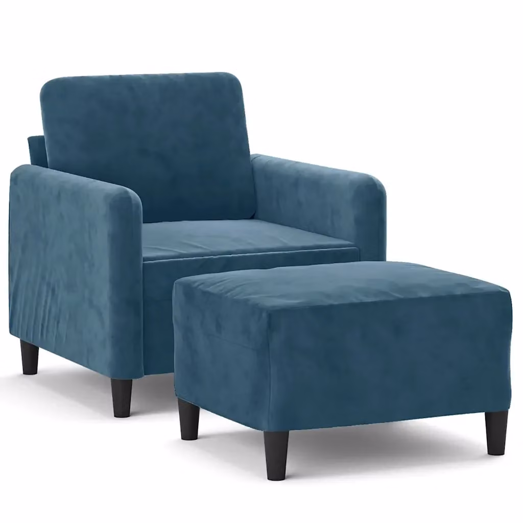 Poltrona con Poggiapiedi vidaXL in Velluto Blu con Braccioli e Design Moderno per Soggiorno – 2