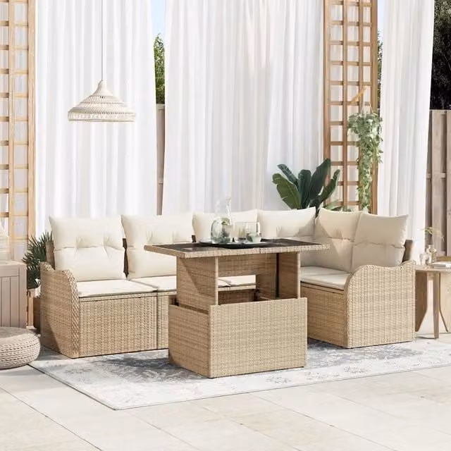 Set da pranzo 6 pz Beige Poly Rattan 3348467