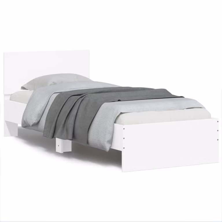 vidaXL Giroletto con Testiera e LED Bianco L 200 x P 90 x H 70 cm con Porte USB e Illuminazione Sotto il Letto