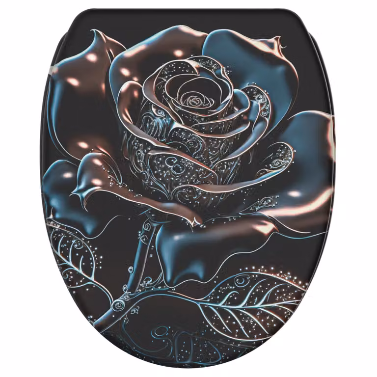 Sedile WC SANILO® con chiusura ammortizzata e chiusura rapida Black Roses, coperchio WC direttamente dal produttore, coperchio per WC, sedile WC, coperchio per WC