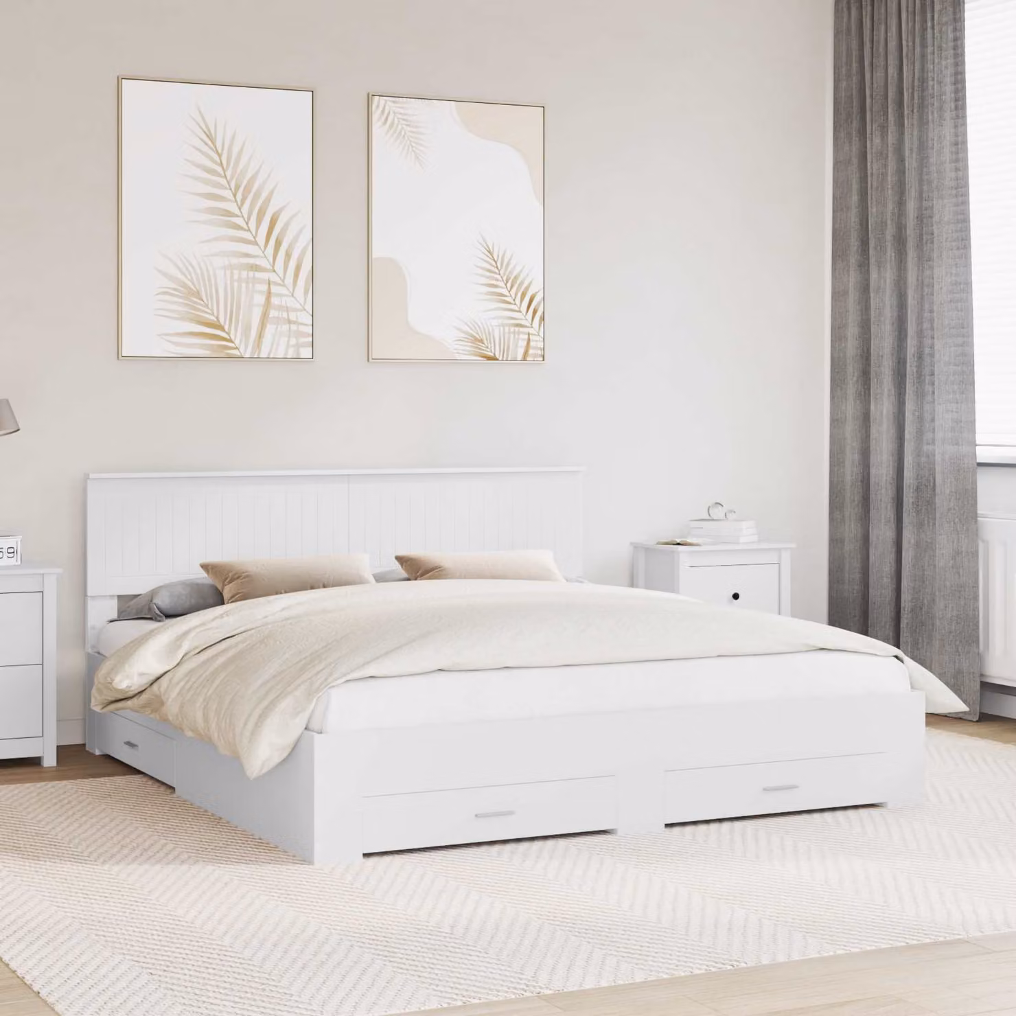Struttura del letto moderna vidaXL in legno ingegnerizzato bianco con cassetti L/P/H: 180 x 200 x 90 cm