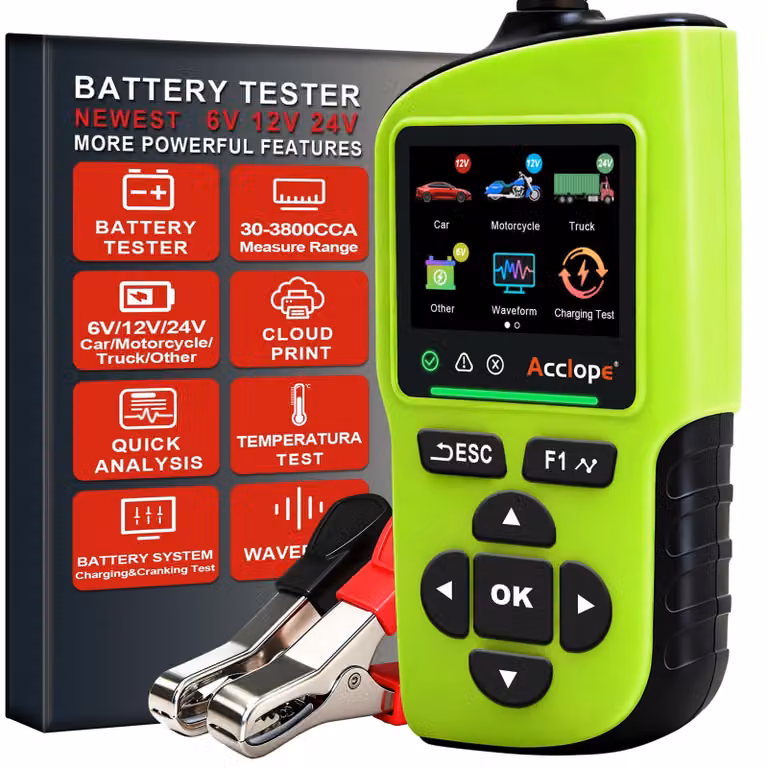 Accutester 6V/12V/24V - Capacità e test di avviamento - Dimensioni compatte: 7,9 x 2,8 x 15,1 cm