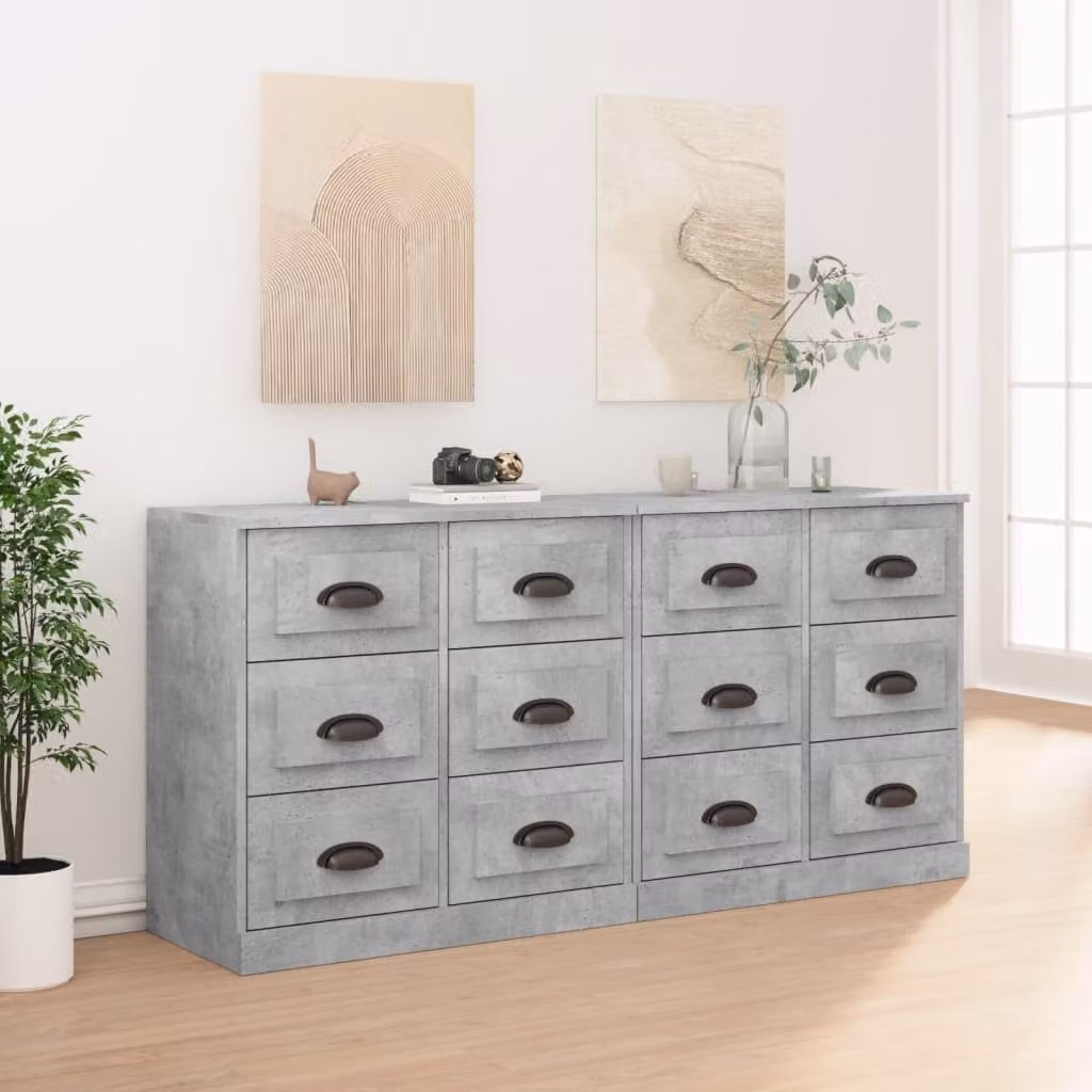 Set di 2 credenze vidaXL in legno multistrato grigio cemento, modello a parete