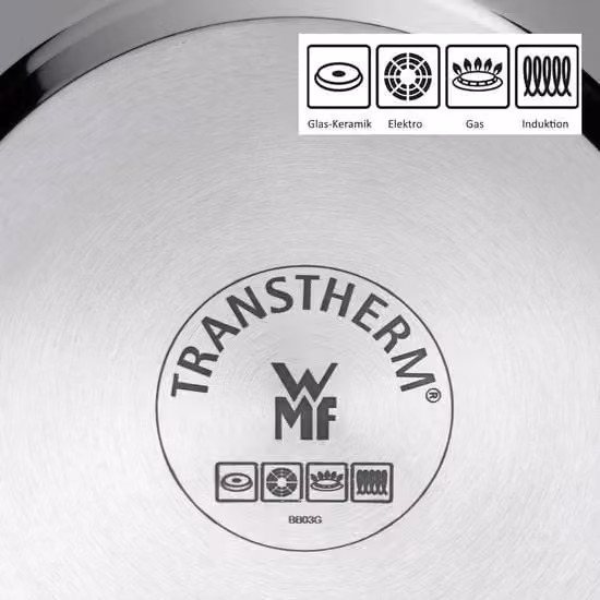 Padella antiaderente WMF in acciaio inox color argento, diametro 18 cm, adatta per induzione, forno e lavastoviglie