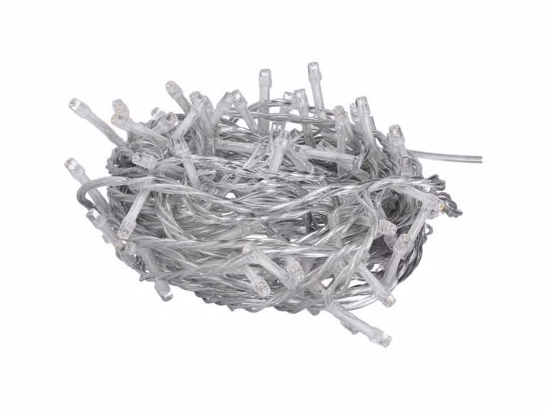 Tesla - catena decorativa, colore AMBER, 100 LED, cavo di 10 metri + 5 metri, 230V, 8 funzioni, grado di protezione IP44, trasparente