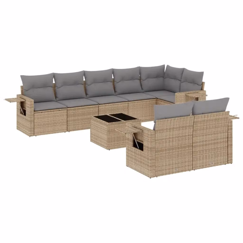 vidaXL Set Divano da Giardino 9 pz a Forma di L in Polyrattan con Cuscini Beige e Tavolino da Esterno – 2
