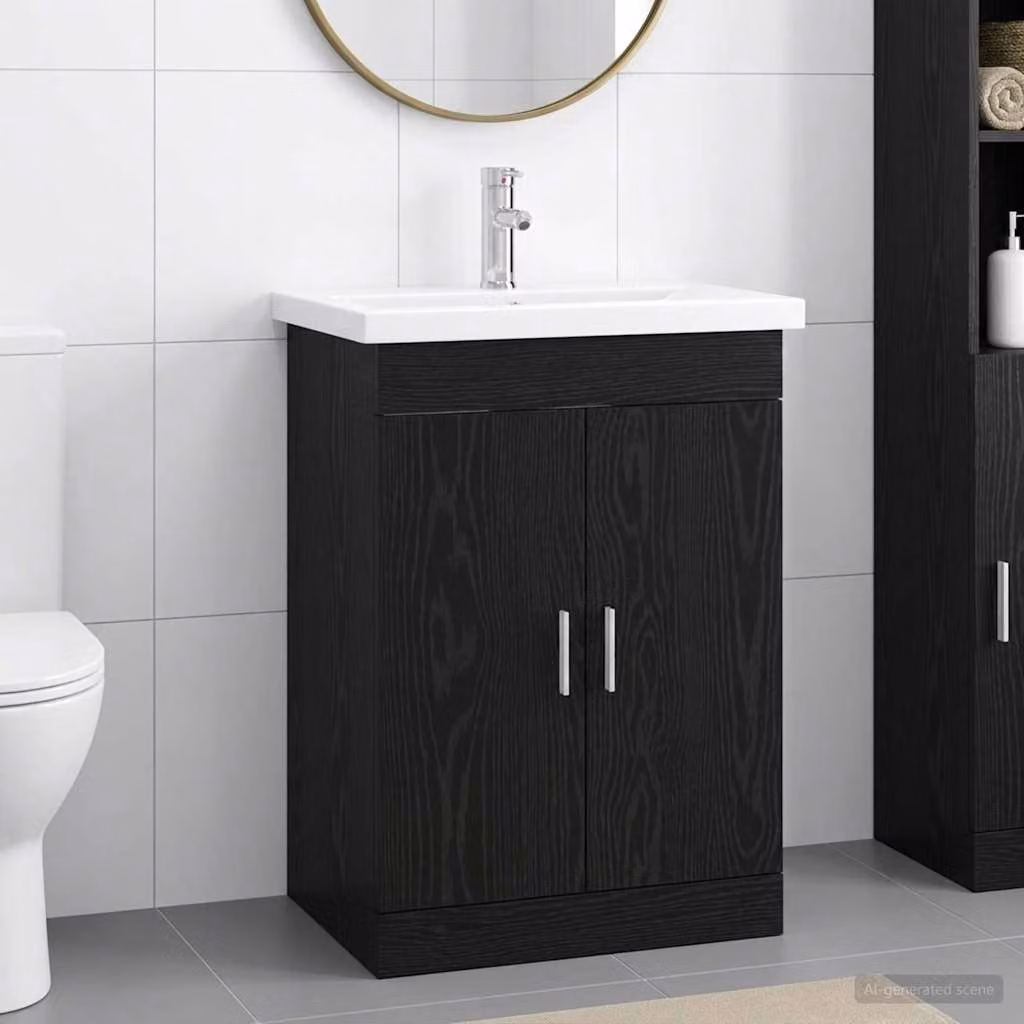 Set di mobili per il bagno moderno vidaXL in MDF nero, L: 61 cm, P: 40 cm, H: 84,5 cm