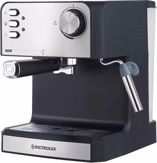 Macchina da Caffè Espresso Trade Shop Traesio 2in1 per Caffè Macinato o Cialde ESE, 850W, con Lancia Vapore, Colore Nero e Argento