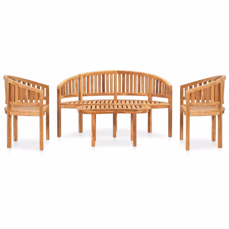 Set Salotto da Giardino 4 pz Design Curvo in Massello di Teak