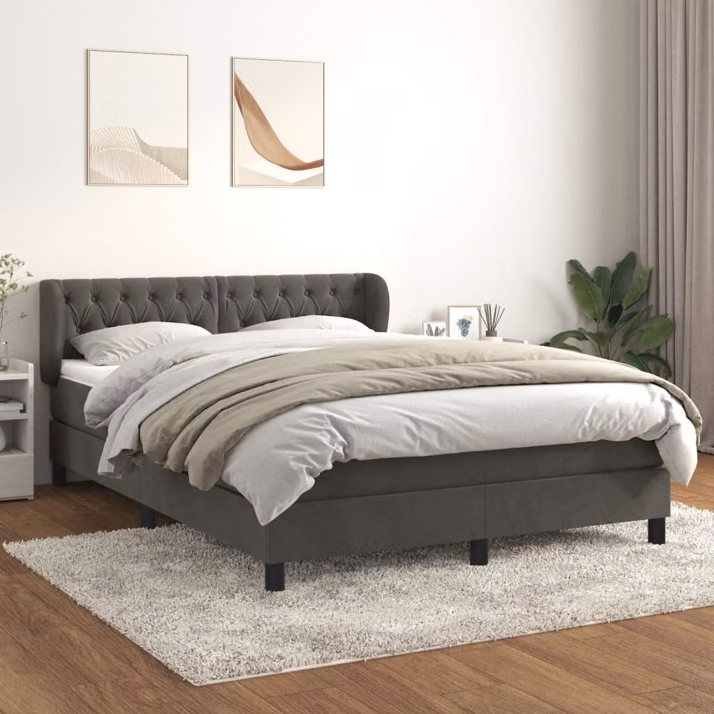 The Living Store Letto a molle con materasso grigio scuro 140x200 cm in velluto