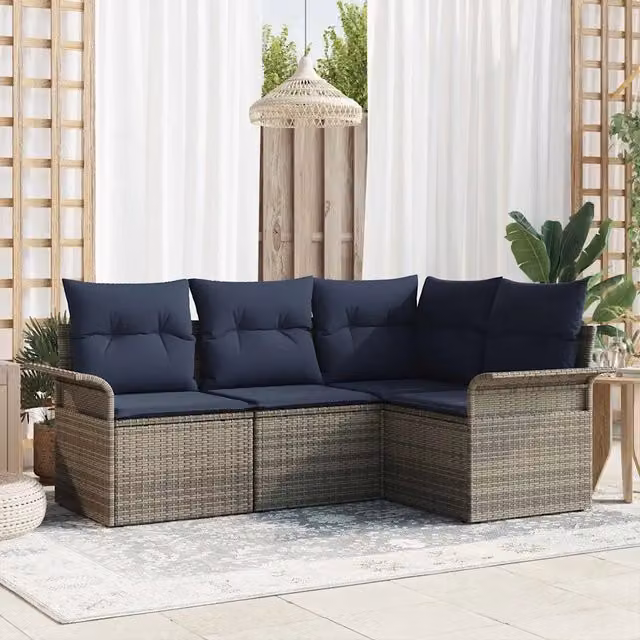 Set Divano da Giardino 4 pz Grigio polyrattan 3345345