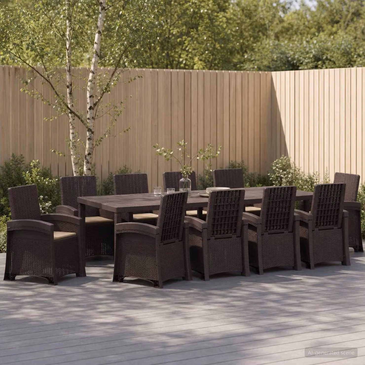 Set da pranzo per giardino e terrazzo vidaXL in rattan marrone e beige composto da 11 pezzi