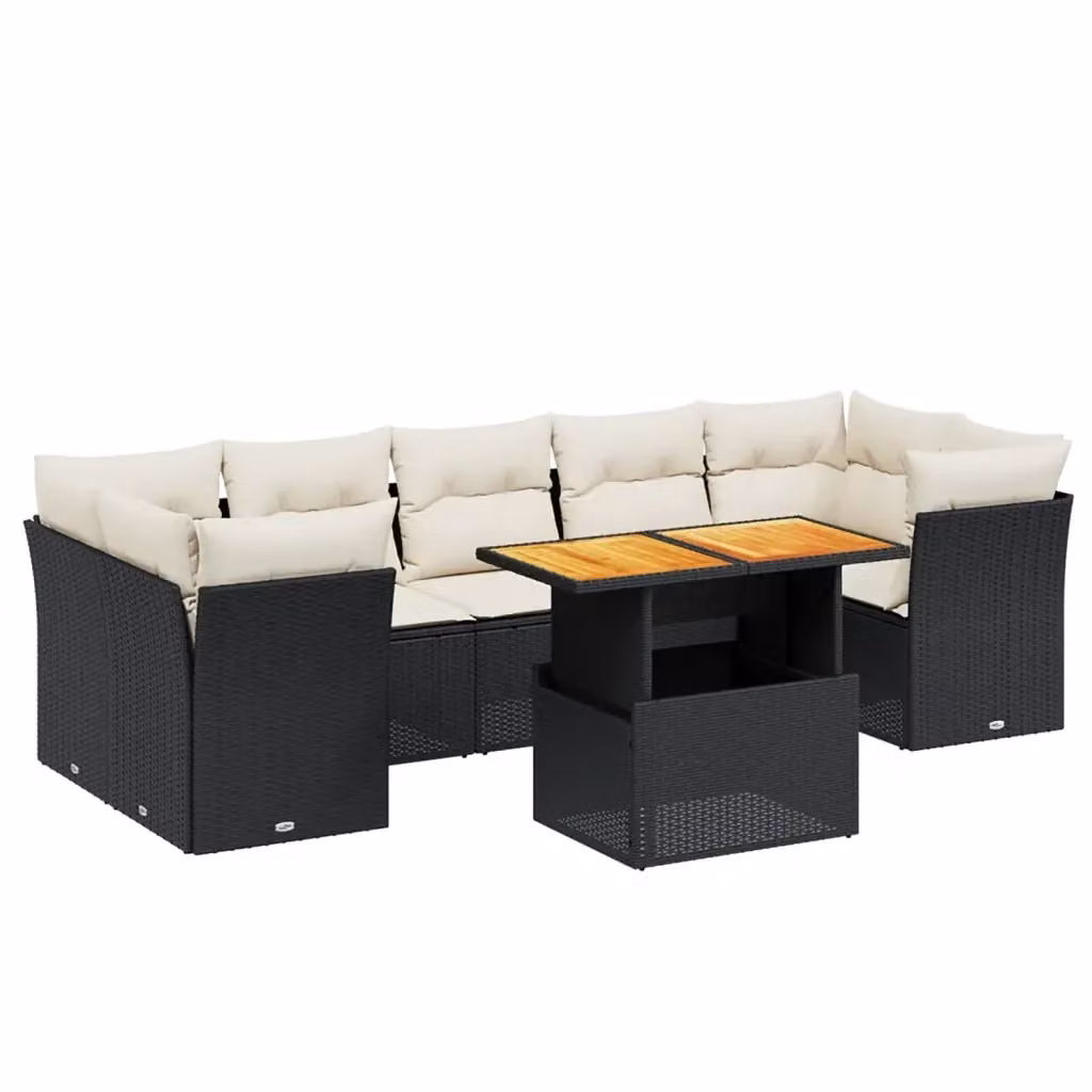Set Divani da Giardino vidaXL a Forma a L con Cuscini e Tavolino, 8 Pezzi, Nero e Bianco in Polyrattan e Metallo – 2