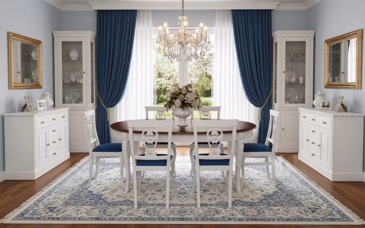 Tavolo ovale allungabile classico in legno con intarsio floreale bicolore bianco Mobili 2G L: 160 cm, P: 110 cm, H: 77 cm – 3