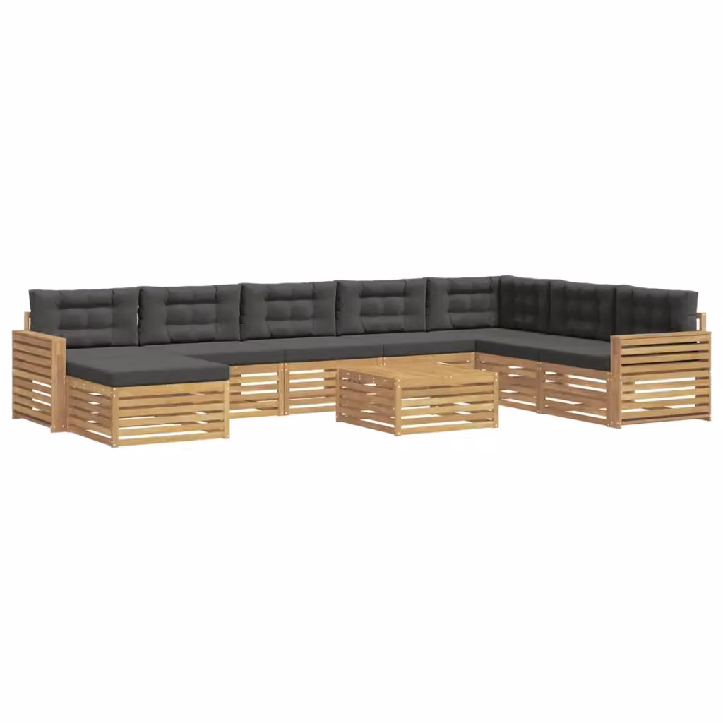 Set di divani da esterno a L con tavolo e pouf vidaXL in legno di acacia, Bianco e Antracite – 2