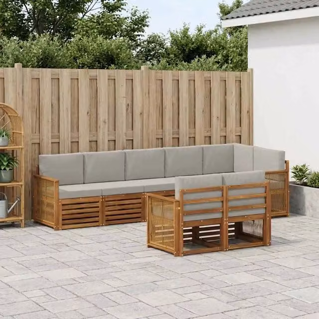 Set di divani da esterno moderno vidaXL in legno di acacia con cuscini, marrone e grigio