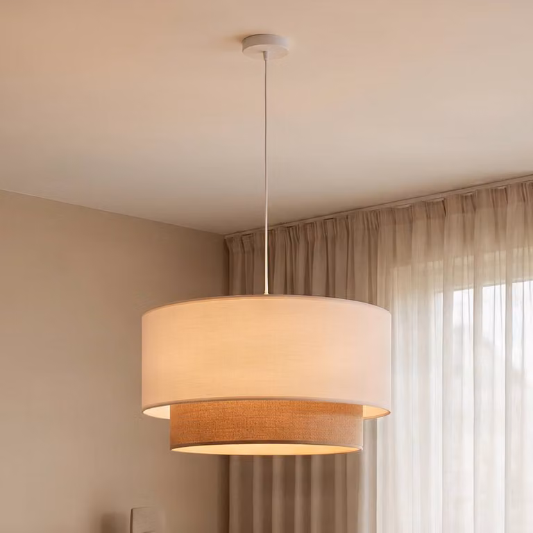Lampada a sospensione Boho Duolla, dimmerabile, Crema / Ambra, Soggiorno / Sala da pranzo, Tessuto / Stoffa / Seta, Campagna / Rustiche, Lampada a sospensione
