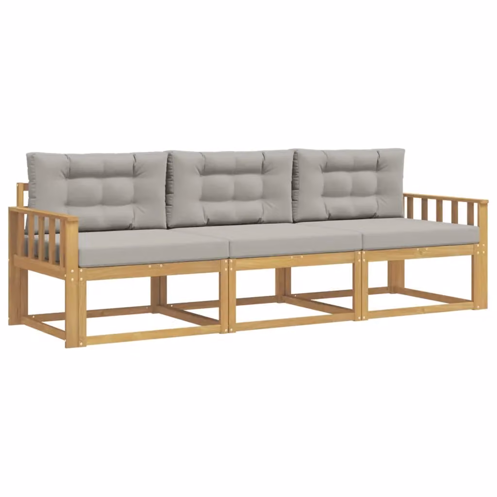 Set di divani da esterno 3 posti vidaXL in legno di acacia con cuscini, Bianco e Grigio – 2