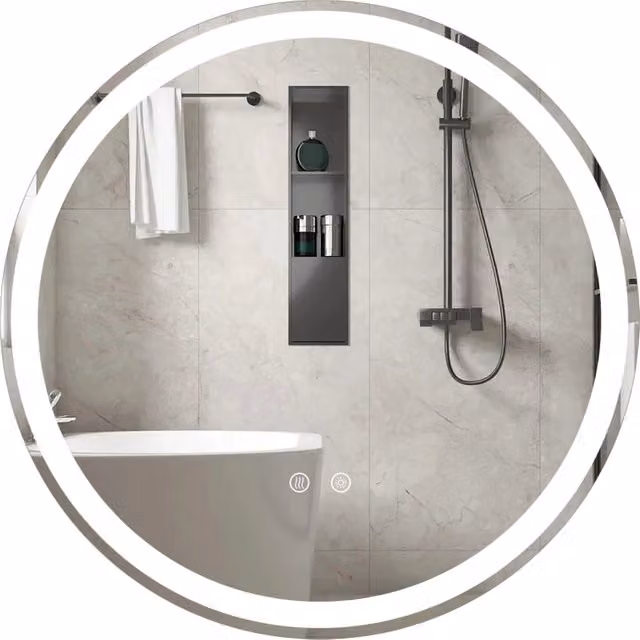Specchio led bagno rotondo parete vetro temperato luminosit¨¤ regolabile, Specchio touch memoria anti-appannamento 60 cm