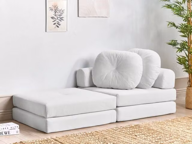 Divano letto pieghevole Beliani in velluto a coste bianco per soggiorno in stile moderno