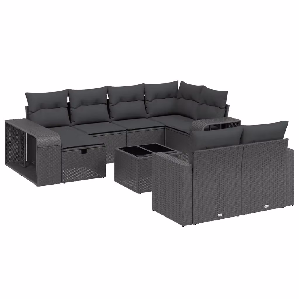 vidaXL Set Divani da Giardino 11 pz in Polyrattan Nero con Cuscini e Tavolino da Esterno – 2