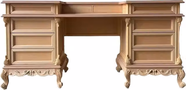 Scrivania toilette classica in stile barocco con 10 cassetti in legno grezzo Mobili 2G L: 172 cm, P: 42 cm, H: 82 cm – 2